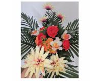 Vegyes csokor tálban - SZÉLESSÉG 50 CM, MAGASSÁG 30 CM - piros