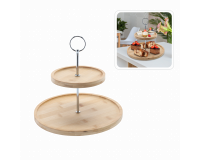 Kétszintes bambusz-fém tálaló állvány – 22 × 24 cm