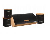 ORTICA fekete bambusz kenyértartó + 3 darab fém tároló doboz