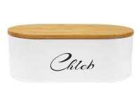 Fehér zománcozott kenyértároló doboz bambusz vágódeszka fedéllel