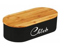 Fekete zománcozott kenyértároló doboz bambusz vágódeszka fedéllel