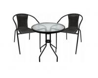 Üvegasztal garnitúra két darab rattan székkel