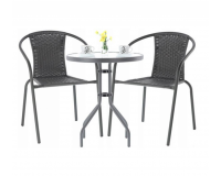 Üvegasztal garnitúra két darab rattan székkel – szürke