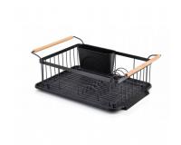 Fekete fém edénycsepegtető tálca evőeszköztartóval 47,5 x 32 x 18,6 cm