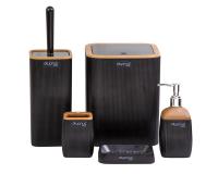 Modern műanyag fürdőszoba szett 5 darabos Fekete-Famintás