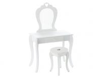 Kis fehér kozmetikai fésülködőasztal tükörrel és székkel gyerekeknek