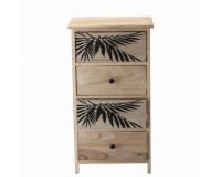 ZOFIA 4 fiókos természetes fa komód levélmintás előlappal – 40 × 29 × 73 cm