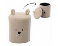 Összecsukhatós macis tároló puff - világos bézs színben 28 x 28 x 34 cm