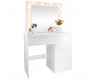 Fehér sminkasztal világítással és 4 fiókkal  94x43x140 cm