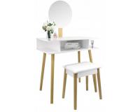 Fehér retro sminkasztal kerek tükörrel