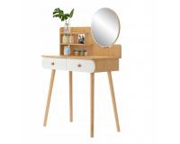 Skandináv stílusú fehér / tölgy smink, fésülködőasztal tükörrel, polcokkal és fiókokkal - 40 x 120 x 80 cm