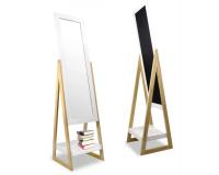 Skandináv stílusú álló tükör fehér fa keretben, tárolópolccal 149 cm