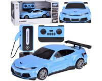 Távirányítós elektromos versenyautó töltőállomással kék színben