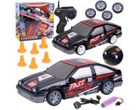 Távirányítós drift versenyautó pótkerekekkel, bólyákkal szürke színben