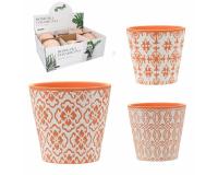 Dekoratív kerámia virágcserép szett, gyönyörű motívumokkal (narancssárga-fehér) 13 x 13 x 12 cm 6 darabot tartalmaz