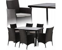 NAGY KERTI BÚTOR GARNITÚRA - RATTAN (ASZTAL és 6 SZÉK)