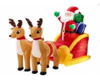 Karácsonyi felfújható Mikulás szánnal és rénszarvasokkal – LED világítással (235 cm)