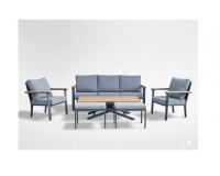 ALUMÍNIUM KERTI BÚTOR GARNITÚRA (KANAPÉ + 2 FOTEL + ASZTAL + 2 ZSÉKLŐ) ANTRACIT + SZÜRKE PÁRNÁK