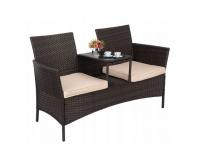 Cordoba kerti kanapé asztallal – barna rattan, bézs ülőpárnával