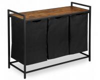 Háromrekeszes loft stílusú szennyeskosár polccal – 103 × 38 × 76 cm (160 L)