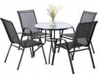 KERTI BÚTOR GARNITÚRA - 4 SZÉK + KEREK ASZTAL - FEKETE