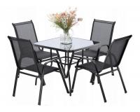 KERTI BÚTOR GARNITÚRA - 4 SZÉK + NÉGYZETLEN ALAKÚ ASZTAL - FEKETE
