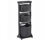 Többszintes műanyag gurulós polc fekete színben - 112 cm