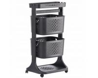 Többszintes műanyag gurulós polc fekete színben - 81 cm