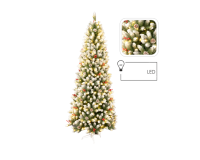 210 cm-es műfenyő hóborítással, tobozzal, bogyóval és Led-el