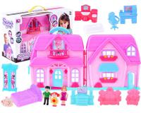 Széthajtható babaház figurákkal és háziállattal