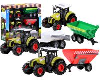 3 darabos fém traktor készlet pótkocsival hang- és fényeffektusokkal