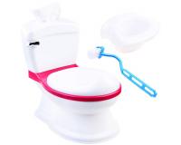 Interaktív WC alakú bili kivehető tartállyal, törlőkendő tartóval rózsaszín színben