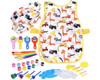 Festő készlet köténnyel, festékekkel, palettával átlátszó táskában