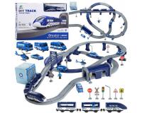 Elemes rendőrvonat sínekkel, autókkal - 92 elemből álló készlet