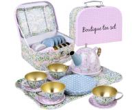 Boutique fém teás készlet bőröndben, 4 csészével és teáskannával