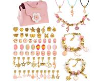 Gyöngy- és medálkészlet ékszerkészítéshez kis rózsaszín táskában