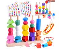 Fa oszlopos kirakó oktatójáték 25 színes blokkal