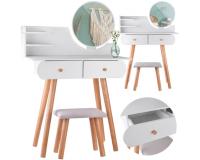 Skandináv stílusú fehér fésülködőasztal, tükörrel, kis székkel - 39 cm x 80 cm