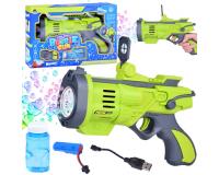 Akkumulátoros buborékfújó pisztoly folyadékkal zöld színben