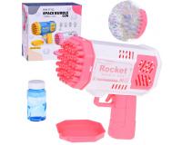 Buborékfújó pisztoly folyadékkal és kistállal, fényeffektussal rózsaszín színben