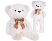 Nagyméretű fehér plüss mackó barna masnival - 110 cm magas