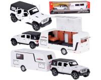 Fehér fém terepjáró lakókocsival 1:32 méretarányban hang- és fényeffektusokkal
