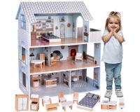 Háromszintes fa babaház 5 szobával és erkéllyel