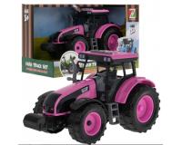 Interaktív rózsaszín kistraktor nyitható motorháztetővel