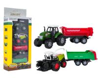 Fém traktor és kombájn készlet 2 pótkocsival
