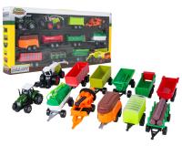 Fém traktor és kombájn 10 cserélhető pótkocsival