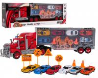 Autószállító kamion közlekedési táblákkal