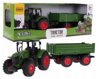 Zöld traktor pótkocsival