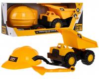 Dömper sisakkal lapáttal és gereblyével