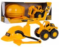 Kotrógép sisakkal lapáttal és gereblyével